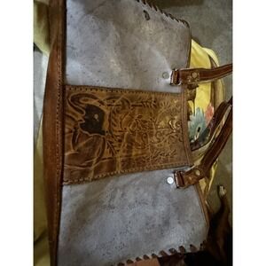Genuine Leather Purse Bag Tote Ethnic Sri Lanka Hand Tooled Elephant Jungle PT5